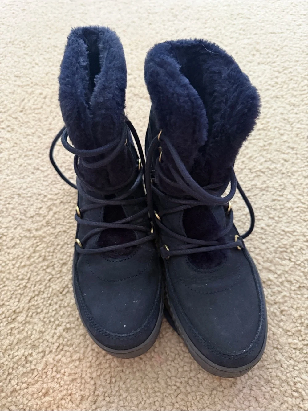 Tommy Hilfiger Navy Faux-Fur Lace-Up Winter Boots